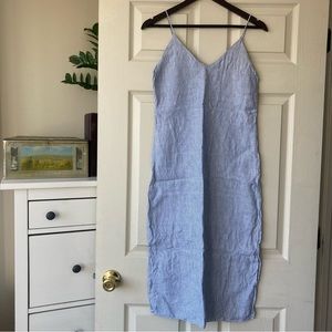 Linen blue and white seersucker Reformation midi dress